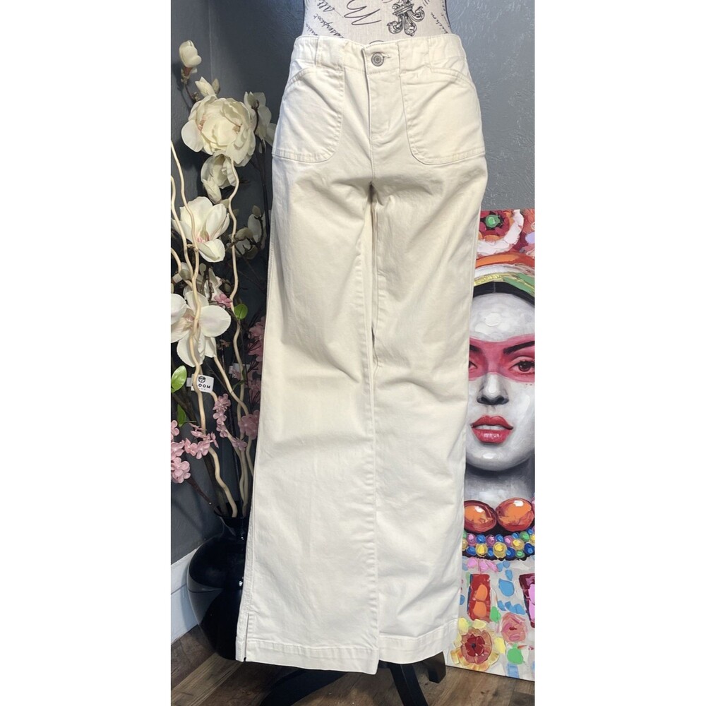 Express Precision Fit Womens 3/4 Cream Cotton Blend Pants Bootcut Y2K Casual